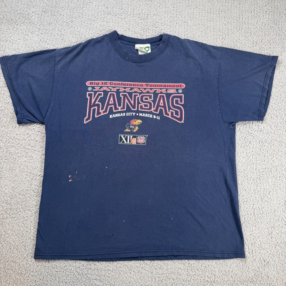 Vintage Kansas Jayhawks Big 12 Tournament T-Shirt Navy XL NCAA Basketball Faded